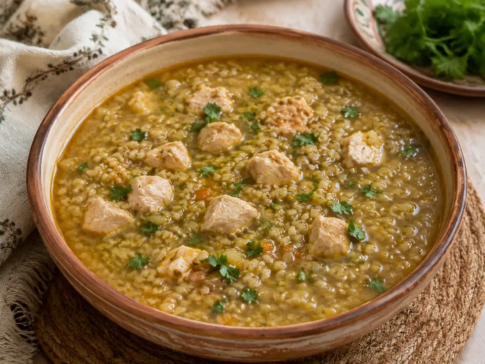 شوربة فريك مصرية بقطع الفراخ