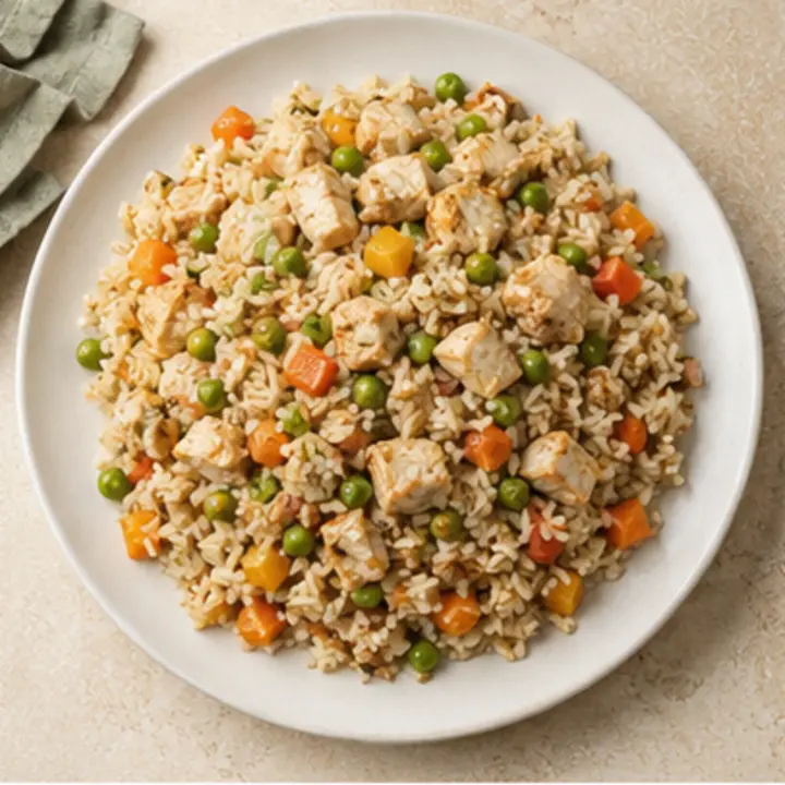 صورة طبق أرز بالخضار والفراخ