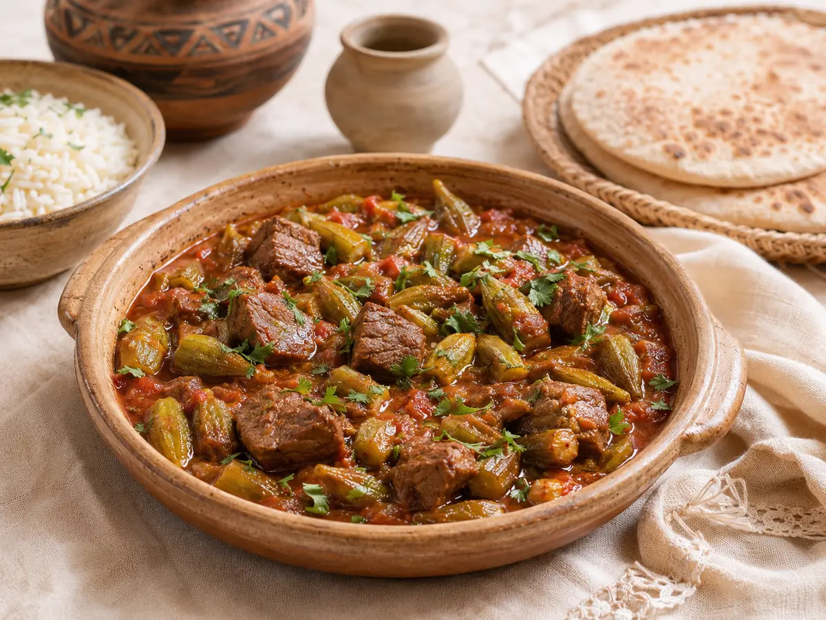 طاجن بامية باللحمة على الطريقة الصعيدي