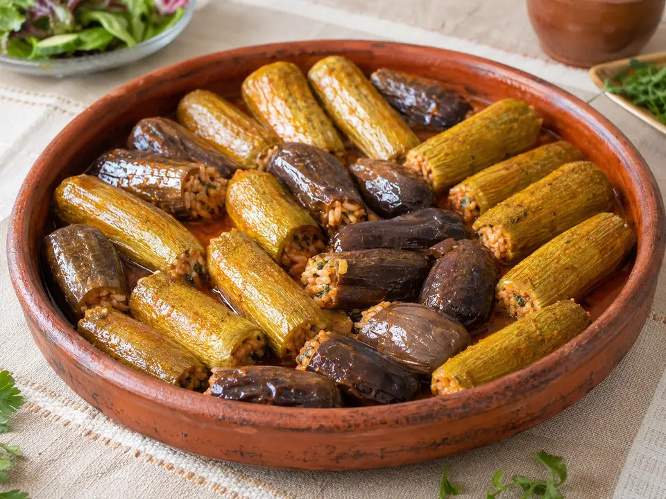 محشي كوسة وباذنجان بخلطة الأرز